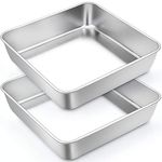 TeamFar 9' Square Cake Pan Set of 2, Stainless Steel Square Baking Pan for Lasagna Cake Brownie, Healthy & Heavy Duty, Dishwasher Safe & Easy Clean, Deep Wall & Smooth Edge