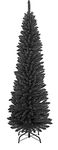 TrendMakers Artificial Christmas Tree Xmas Pine Tree Solid Metal Legs Stand Perfect for Indoor/Outdoor Holiday Decoration | 6FT Slim Pencil | Black - 650 Branch Tips