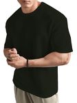 madfrog Men Solid Round Neck Polyester Blend Waffle Knit Down Shoulder Oversized T-Shirt for Men's Olive