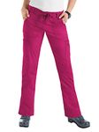 Koi Women's Skinny Stretch Petite Lindsey Mid-Rise Drawstring Waist Cargo Scrub Pant - X-Large Petite - Lipstick