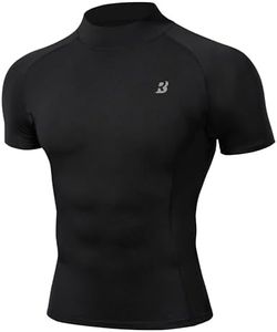Roadbox Men's Compression Shirt Short Sleeve, Mock Turtleneck Athletic Undershirt, Cool Dry Base Layer Top for Gym Workout Black