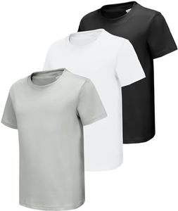 HIBETY 3 Pack Athletic Kids T-Shirts, Boys Moisture-Wicking Dry-Fit Sports Tee, Gym Workout Short Sleeve Shirts Black/White/Grey-3P01-S