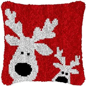 Generic Deer Christmas Pillow Starter DIY Cushion Cross Stitch Latch Hook Rug Kits Crochet Yarn Needlework Crafts 17'' X