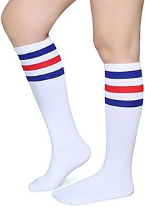 Pareberry Triple Stripes Soft Cotton Knee High Tube Socks for Men and Women (Blue/Red/White)