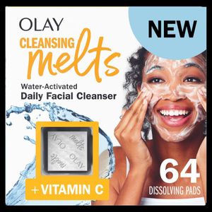 Olay Cleansing Melts + Vitamin C Face Cleanser, Water-Activated Face Wash Cleans, Tones, and Refreshes Skin, 64 Count Total (2 Packs of 32 Count)