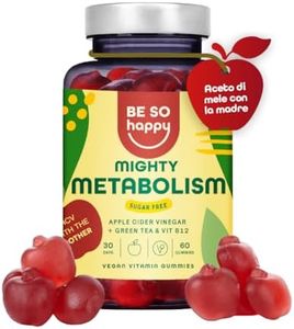 Apple Cider Vinegar Gummy | Senza Zucchero | Aceto di Mele la Madre | Acido Fólico | 60 Gummies per 30 Giorni | Vitamine Gommose | Metabolismo Active | BeSoHappy®