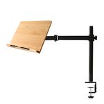 Bamboo Book Stand Height Adjustable with Clamp, wishacc Table Side Cookbook Rest - Desktop Reading Mount Holder with Sturdy Page Clips 11 x 8.1 inch