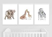 Hippo Hooray Safari Animal Prints, Elephant Giraffe Zebra Set of 3 Animal Nursery Prints, Safari Nursery Decor, Safari Nursery, Watercolour Animal Prints (A4)