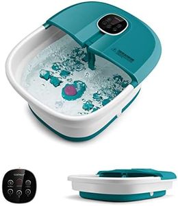 Costway Folding Foot Bath Massage w/Heat, Foot Spa Basin w/Remote Control, Bubble Massage, Roller Massage, Medicine Box, Pumice Stone & 3 Adjustable Temperature (Teal)