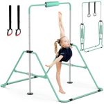 GYMMAGE Gymnastics Bars with Bar Pad, Junior Training Kip Bar Gymnastics Equipment for Home Garden, Adjustable Height Gymnastic Folding Horizontal Bar with Gymnastic Rings for Kid Boys Girls