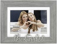 Malden International Designs 4x6 or 5x7 The Girls! Distressed Expressions Picture Frame Silver Finish The Girls! Word Attachment Gray Textured Wood Grain Finish MDF Frame White Beveled Mat