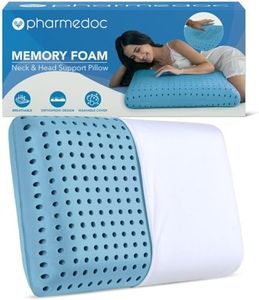 PharMeDoc Blue Cooling Gel Infused Memory Foam Ventilated Hole-Punch Bed Pillow – Reading and Bed Rest Pillows - Standard Size - Back Sleeper and Side Sleeper Support - Sleeping Pillows for Adults
