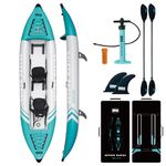 Inflatable Kayak 2 Person Adult - BEYOND MARINA Tandem Kayak with Drop Stitch Floor, Touring Kayak with Aluminum Paddles, Seats, Footrests, Pump, Fins, Adventurer 12.5ft