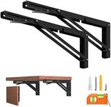 16-Inch Foldable Brackets for DIY Folding Shelves or Tables, L Shelf Brackets Collapsible, Heavy Duty Stainless Steel, Max Load 300lbs, Black, 2 Pcs