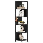 YITAHOME 6-Tier Corner Shelf, 68.8" Tall Modern Free Standing Zigzag Corner Bookshelf, 6 Shelf Display Corner Bookcase Open Small Book Shelves for Living Room, Home Office, Small Space, Black