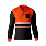 trending babz Mens High Visibility Reflective Tape Hi Vis Safety Workwear Polo Shirt Long Sleeve Tee Contrast Tshirt Top Orange Black