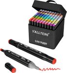 Vallteng Alcohol Markers Set 100 Colours,Permanent Art Markers Set,Dual Tips Colouring Pens for Adult Drawing Coloring Illustration Graphic Designing with Carrying Case and Base