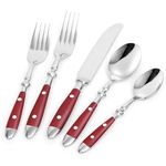 Retro Style 20-Piece Cutlery Set, Vintage Stainless Steel Silverware Set,Service for 4, Forged Flatware Set with Red Bakelite Handle, Dishwasher Safe