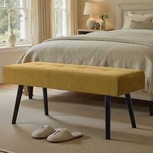 Comfy to go Entryway Bench - Yellow Bench for Bedroom, Modern Ottoman End of Bed, Corduroy Padded Benches for Living Room, Foyer, Mudroom, Hallway - 39" L x 14" W x 17" H (Yellow)