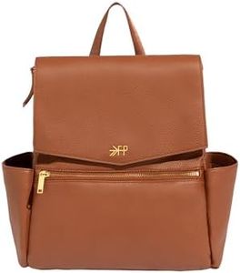 Freshly Picked Mini Classic Diaper Bag Backpack, Wipeable Vegan Leather Baby Diaper Bag, 8 Pockets Total (Cognac)