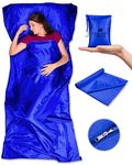 The Friendly Swede Sleeping Bag Liner Ultralight - Thin Travel Sheets for Hotel w Full Length Zipper; Silky Feel Camping Sheets & Adult Sleep Sack for Backpacking; Travel Sleeping Bag - Blue (Zipper)