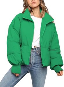 UANEO Puffer Jacket Womens Oversized Cropped Puffy Quilted Winter Jackets Coat (Emerald-S)
