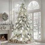 YITAHOME Pre-Lit Flocked Natural Drooping Pampas Christmas Tree, 6ft Snow Flocked Artificial Christmas Tree with 355 PE Branch Tips, 30 Feathers and 400 Lights for Home, Office, Party Decoration