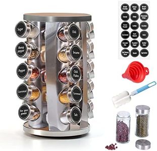 KITment Rotating Spice Rack Organiser with 20 Spice Jars, Revolving Spice Rack Tower Seasoning Organizer for Kitchen Cabinet Countertop, with 144 Preprinted Spice Labels