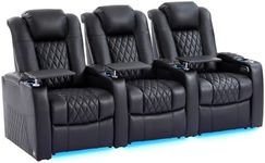 comfiroom Leather Home Theater Seating Seats Classic Series Dual Power Electric Headrest Game Seats Movie Recliner Theater Chairs Theater Recliner Sofa with Type-C USB Charger (Black, Row of 3)