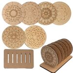 KRAFTELLA DIY Premarked Do It Yourself MDF Coaster Set of 6 Mandala Art Wooden Coasters and Stand for Art and Craft for Kids Pre-Etched Design for Painting Fit for Tea Cups, Coffee Mugs and Glasses