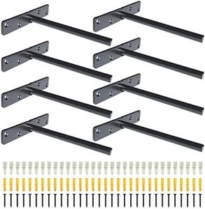Premium Heavy Duty Floating Shelf Brackets - Solid Steel Wall Mounted Bracket for Concealed Shelves with Screws & Wall Plugs for Drywall & Concrete Wall - Invisible Hidden Supports (8 Pcs, Black)