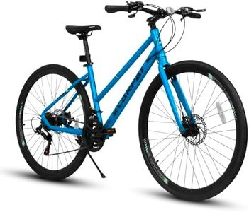 KWOJU 700C Road Hybrid Bike for Adult, 21-Speed Road Bike Road Bicycle Carbon Steel Frame/Dual-Disc Brakes/Multiple Colors (Blue)