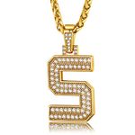 GOLDCHIC JEWELRY Iced CZ Monogram S Necklace for Hip Hop Rapper, Mens Initial Pendant & A Matching Chain, Name Necklace Personalized Gift for Soccer Basketball Fan