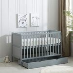 MCC Grey Wooden Baby Cot Bed & Rollaway Drawer & Aloe Vera Water Repellent Mattress (Orlando Drawer Grey)