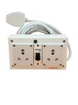 INDRICO 16A Electric Multi Outlet Extension Board Box With Mcb For Heavy Duty Pvc White Pack Of 1 (2.5 Mm 3000 Watts, 3 Meter Cable), 240 Volts