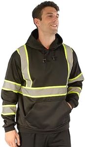 sesafety Class 3 Hi-Vis Hoodie for Men, Reflective Safety Sweatshirt, Black High Visibility Hooded Pullover