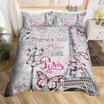 Homemissing Super King Butterfly Eiffel Tower Bedding Set Cherry Blossoms Paris Tour Comforter Cover Set Children's Girls Valentine's Day Duvet Cover Rose Cherry Blossoms