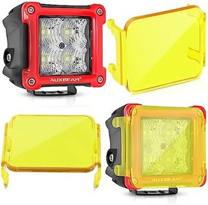 Auxbeam 3" LED Flood Light Pods with 2PCS Amber Covers Offroad Cube Lights Ditch Light Bar Driving Work Lights with DT Connector Wiring Harness-2 Leads