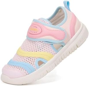 KATETU Toddler Sandals for Boys and Girls, Closed Toe Kids Sandals with Breathable Mesh, Lightweight Non Slip Outdoor Walking Shoes for Summer Beach Playground Pink/Blue