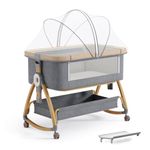 Baby Bassinet, Bedside Bassinet for Baby, 4 in 1 Portable Bedside Sleeper with Wheels Mosquito Net & Storage Basket, 6 Height Adjustable Rocking Bassinet for Newborn Baby