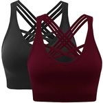 ANGOOL Padded Sports Bra Wirefree Mid Impact Yoga Bras Unique Cross Back Strappy for Gym Yoga