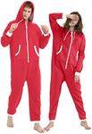 Kgromfy Adult Onesie Hooded Jumpsuit Family Couples Matching Pajamas Zipper Sleepwear One Piece Christmas Loungewear, Red-white Zipper, X-Large