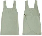 Hudson Durable Goods Cotton Cross Back Apron for Women - Seamless Crossover Style Smock Apron for Cooking, Cleaning, Gardening, & More - 36” Full Length Pinafore Dress Apron with Pockets (Eucalyptus)