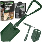 RHINO USA Folding Survival Shovel w/Pick - Heavy Duty Carbon Steel Military Style Entrenching Tool for Off Road, Camping, Gardening, Beach, Digging Dirt, Sand, Mud & Snow - Green