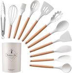 Kitchencrafter Silicone Spatula Set of 12 Pcs for Kitchen Utensils, Non-Stick Spatulas with Wooden Handle, BPA-Free Non-Toxic, Flexible Cooking Utensil, Heat-Resistant Baking Set Multi Utility (White)