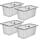 DatingDay 4 Packs Stainless steam Hotel panï¼Å’1/3 Size x 6" Deepï¼Å’22 Gauge/0.7mm Thick Stainless Steel Hotel Pan Anti Jam Steam Table Pan with Lid (1/3 Size x 6" Deep)