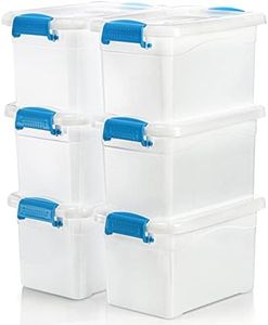 ZOOFOX 6 Pack Plastic Storage Bins with Lids, 6 Quart Stackable Clear Storage Containers, Latching Box for Organizing Snacks, Crafts, Toys, Tools (Blue handle)