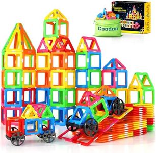 Coodoo Magnetic Tiles with 2 Cars Magnetic Toys for 3 4 5 6 7 8+ Year Old Boys Girls, Magnetic Blocks Building Set for Toddlers STEM Creativity Educational Toys for Kids Age 3-6