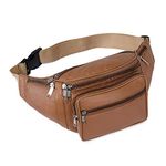 K London Leather Tan Men Women Waist Bag Fanny Bag Travel Pouch Passport Holder (1446_Tan)