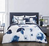 Chic Home Brookfield Garden 5 Piece Comforter Set Large Scale Floral Pattern Print Bedding - Decorative Pillows Shams Included, Queen, Blue